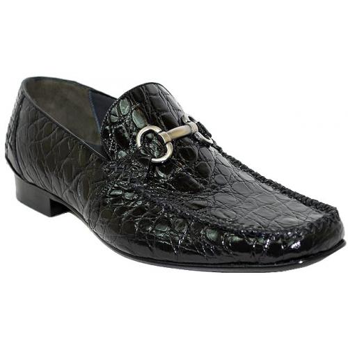 Romano "Executive" Black All-Over Genuine Crocodile Flanks Shoes